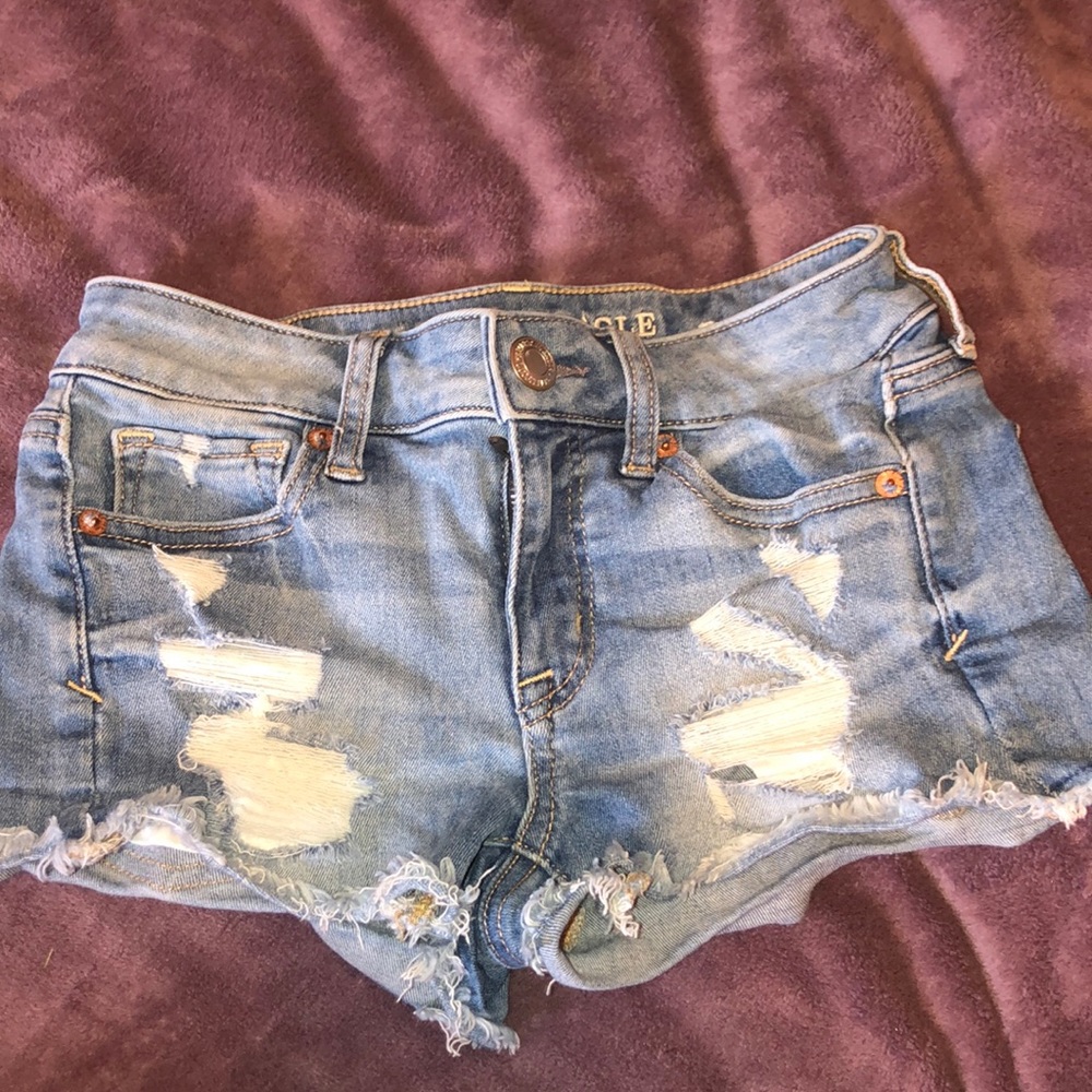 Women’s Light Blue Distressed Denim Shorts